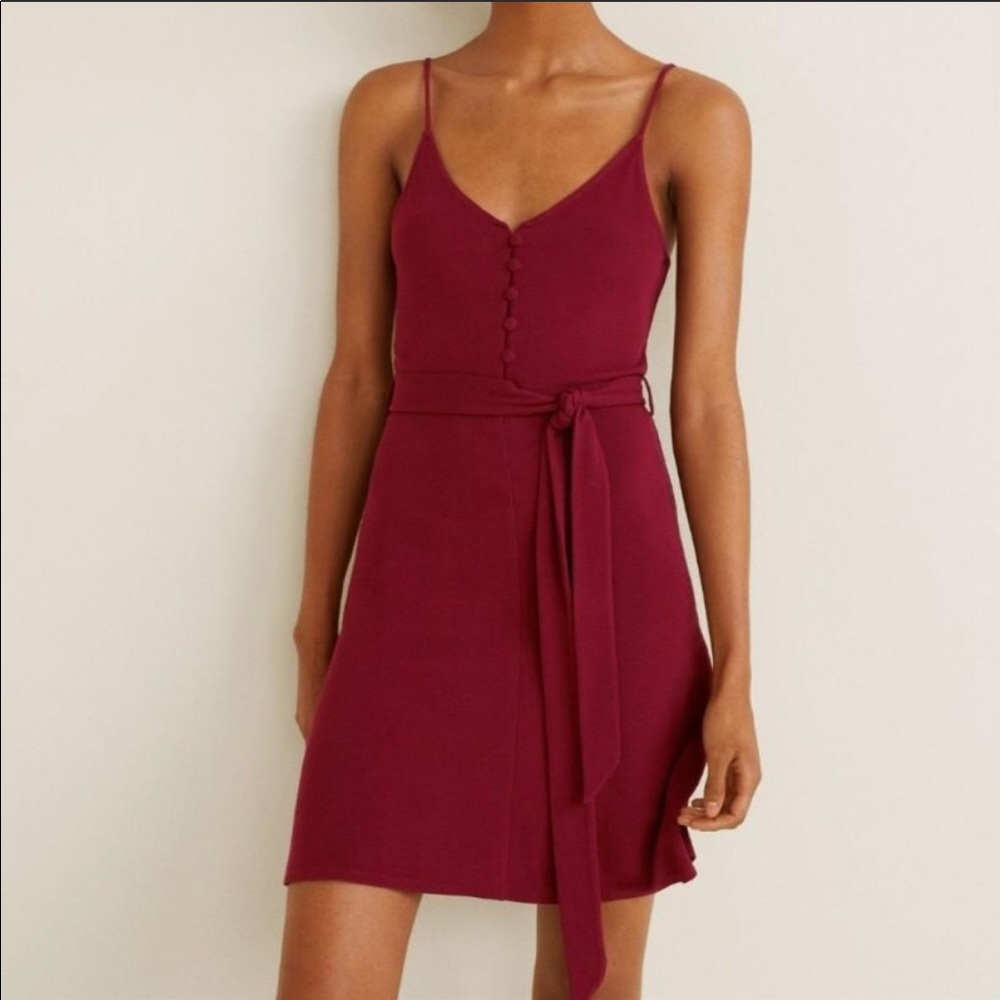 Mango Viscose Wine Red Knitted Mini Dress Sz XS